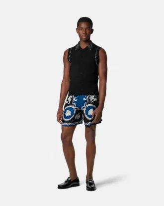 Slim shorts i silketwill med print