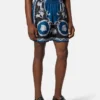Slim shorts i silketwill med print