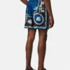 Slim shorts i silketwill med print