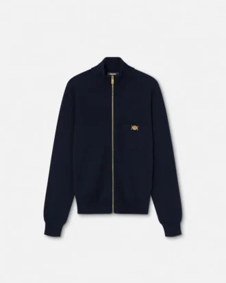Strikket sweater i kashmir og bomuld med lynlås