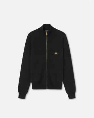 Strikket sweater i kashmir og bomuld med lynlås