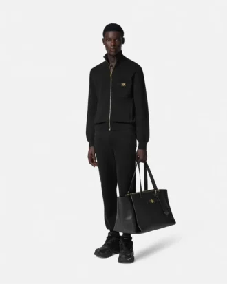 Strikket sweater i kashmir og bomuld med lynlås