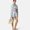 Underwater Barocco Knotted Crop Cotton Shirt