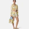 Underwater Barocco Knotted Crop Silk Shirt