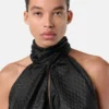 V Allover Jacquard Silk Lavallière Top