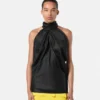 V Allover Jacquard Silk Lavallière Top